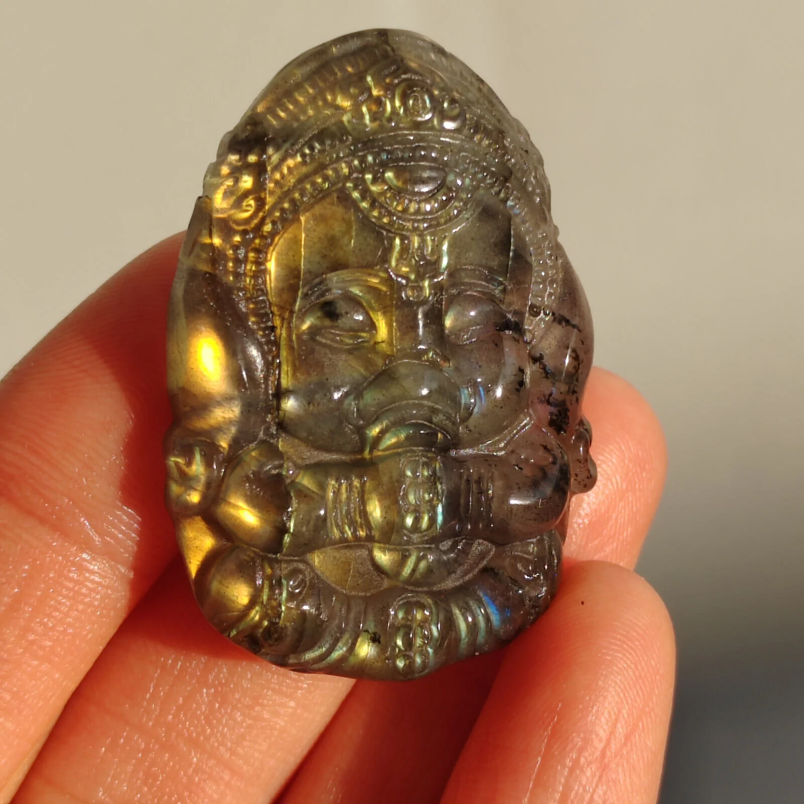 Natural Crystal Labradorite Handmade Sculpture Ganesha - Image 2