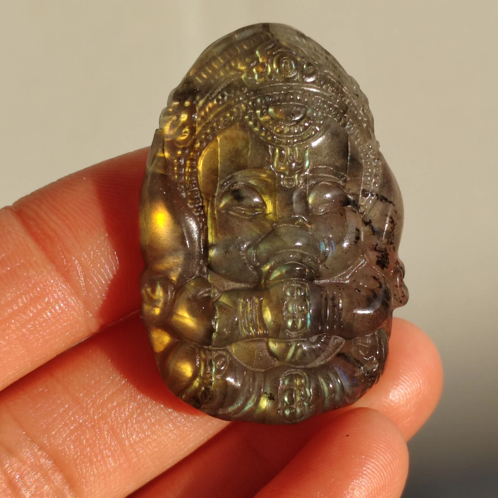 Natural Crystal Labradorite Handmade Sculpture Ganesha - Image 3