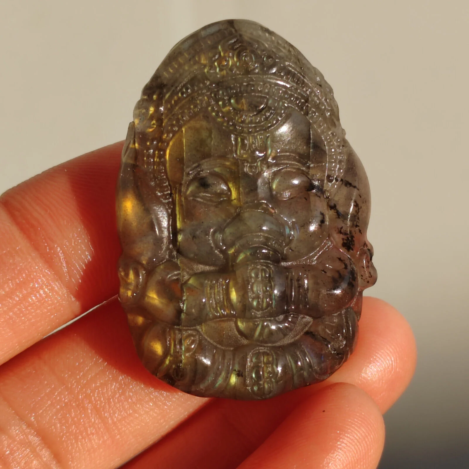 Natural Crystal Labradorite Handmade Sculpture Ganesha - Image 4