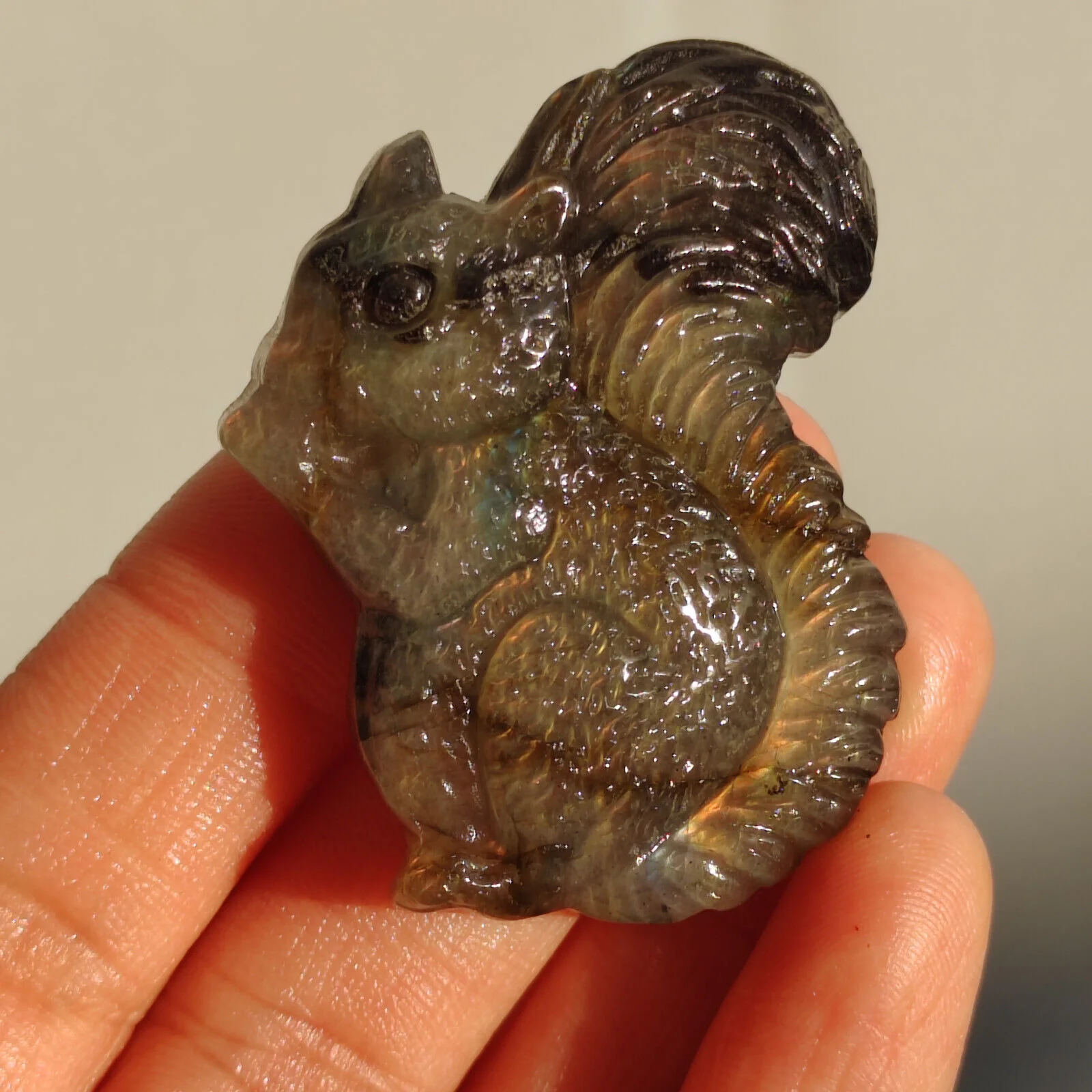 Natural Crystal Labradorite Mineral Raw Stone Hand Carved Squirrel Cabochon - Image 2