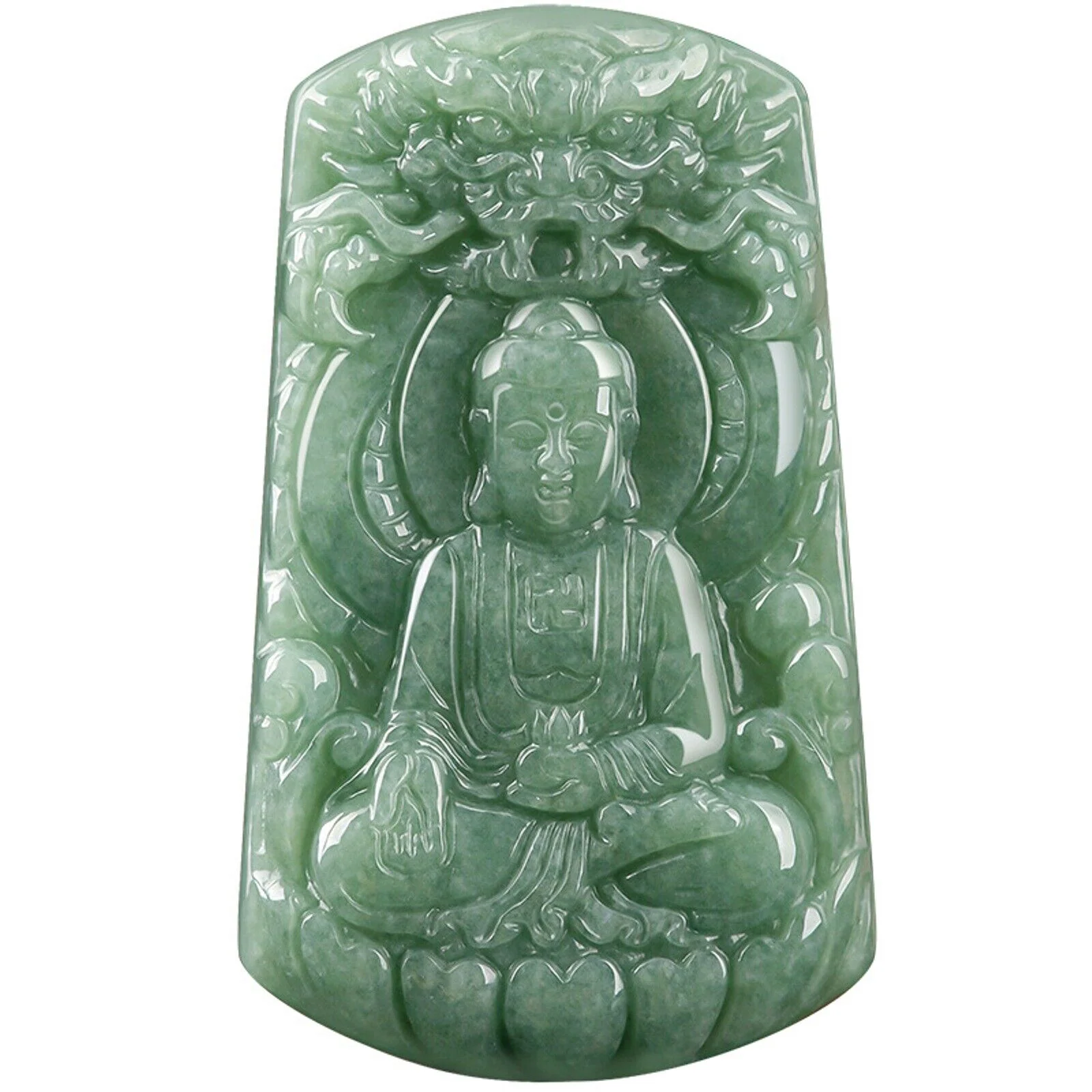 Natural Grade A Jade Jadeite Dragon Buddha Square Pendant #37-1226 - Image 4
