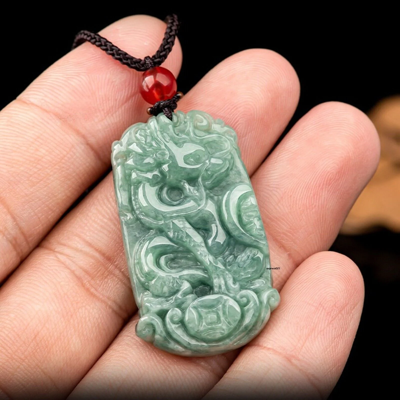 Natural Grade A Jade Jadeite Lucky Dragon Phoenix Couple Pendant PAIR - Image 5