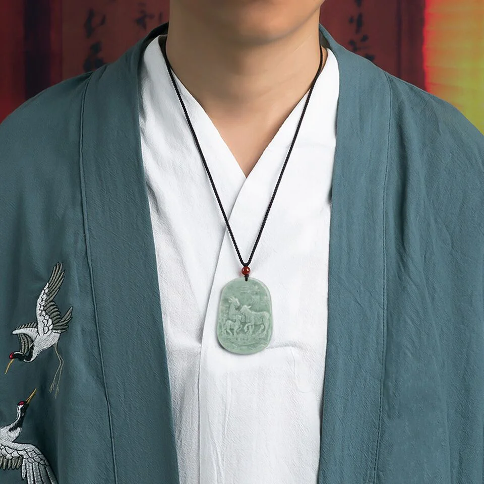 Natural Grade A Jade Jadeite Men Women Gift Lucky Zodiac Three Sheep Pendant - Image 2