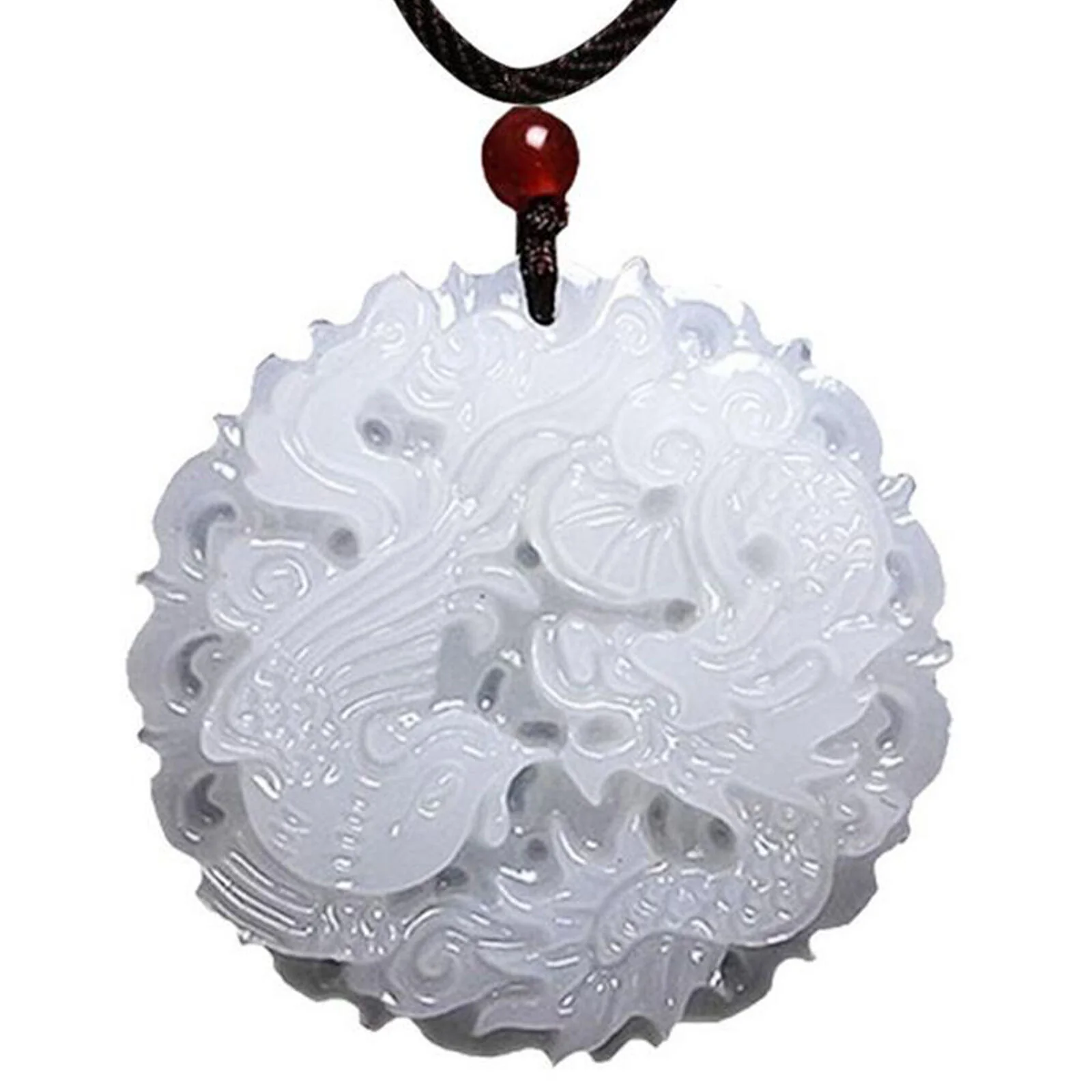 Natural Grade A White Jadeite Jade Dragon and Phoenix Pendant Necklace #44 - Image 2
