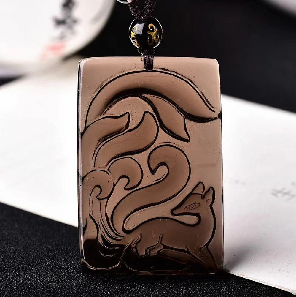 Natural Ice Obsidian Nine Tail Fox Gumiho Necklace Pendant with Bead Chain - Image 4