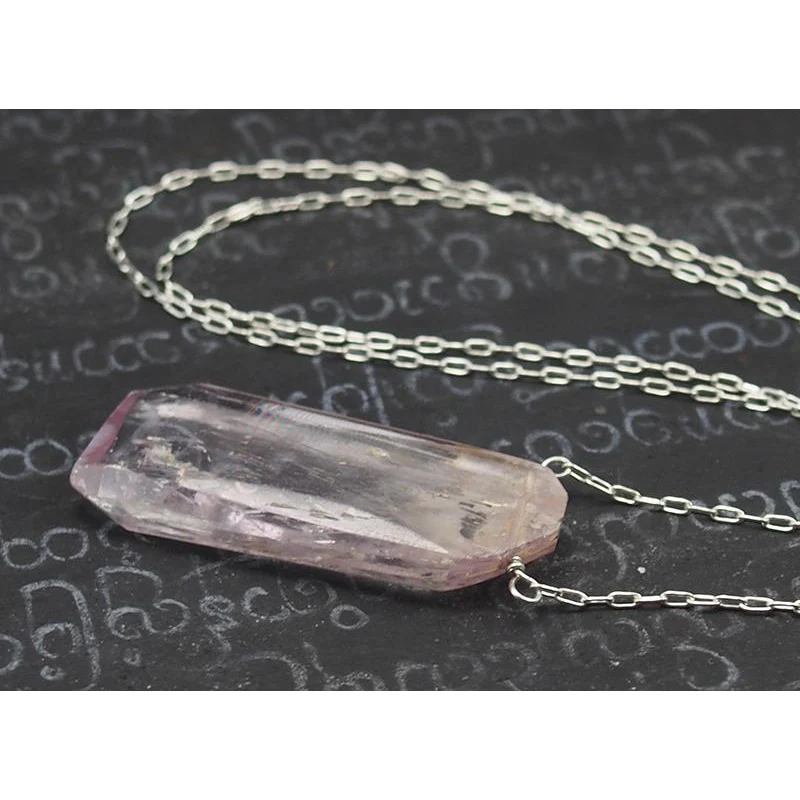 Natural Kunzite Necklace On Sterling Silver Chain With Sterling Silver Lobster Clasp - Image 2