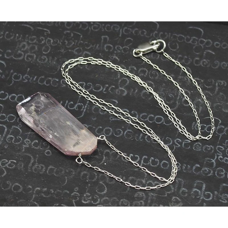 Natural Kunzite Necklace On Sterling Silver Chain With Sterling Silver Lobster Clasp - Image 3