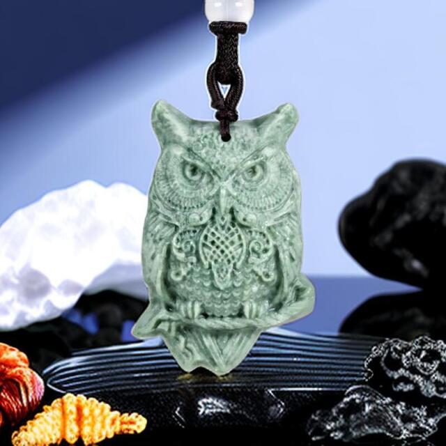 Natural Real Jade Owl Pendant Necklace Amulet - Image 2