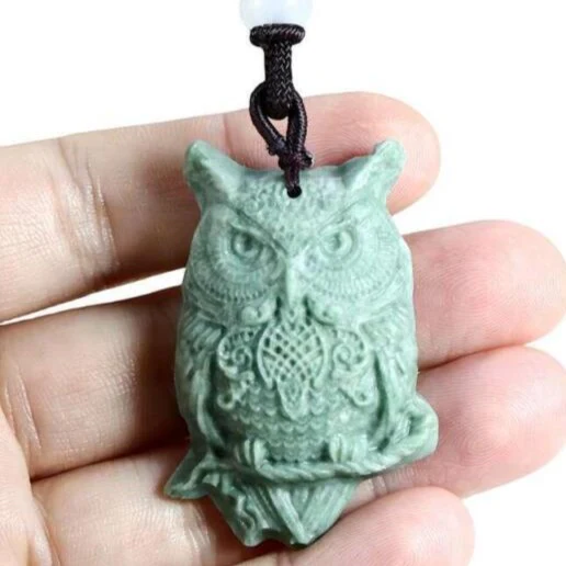 Natural Real Jade Owl Pendant Necklace Amulet - Image 3