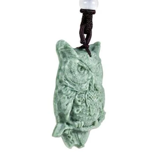 Natural Real Jade Owl Pendant Necklace Amulet - Image 6
