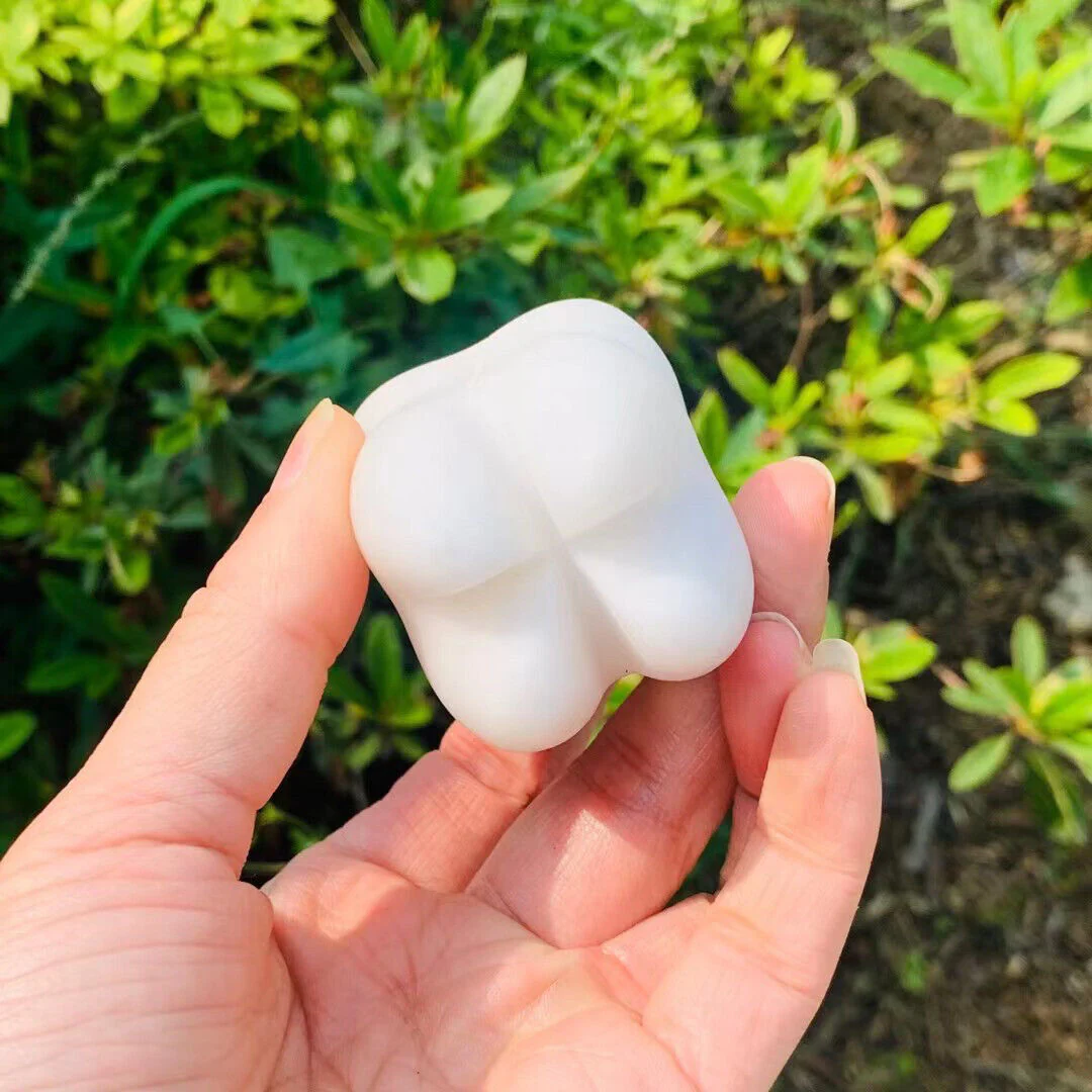 Natural White Jade Quartz Hand Carved Tooth Skull - Image 2
