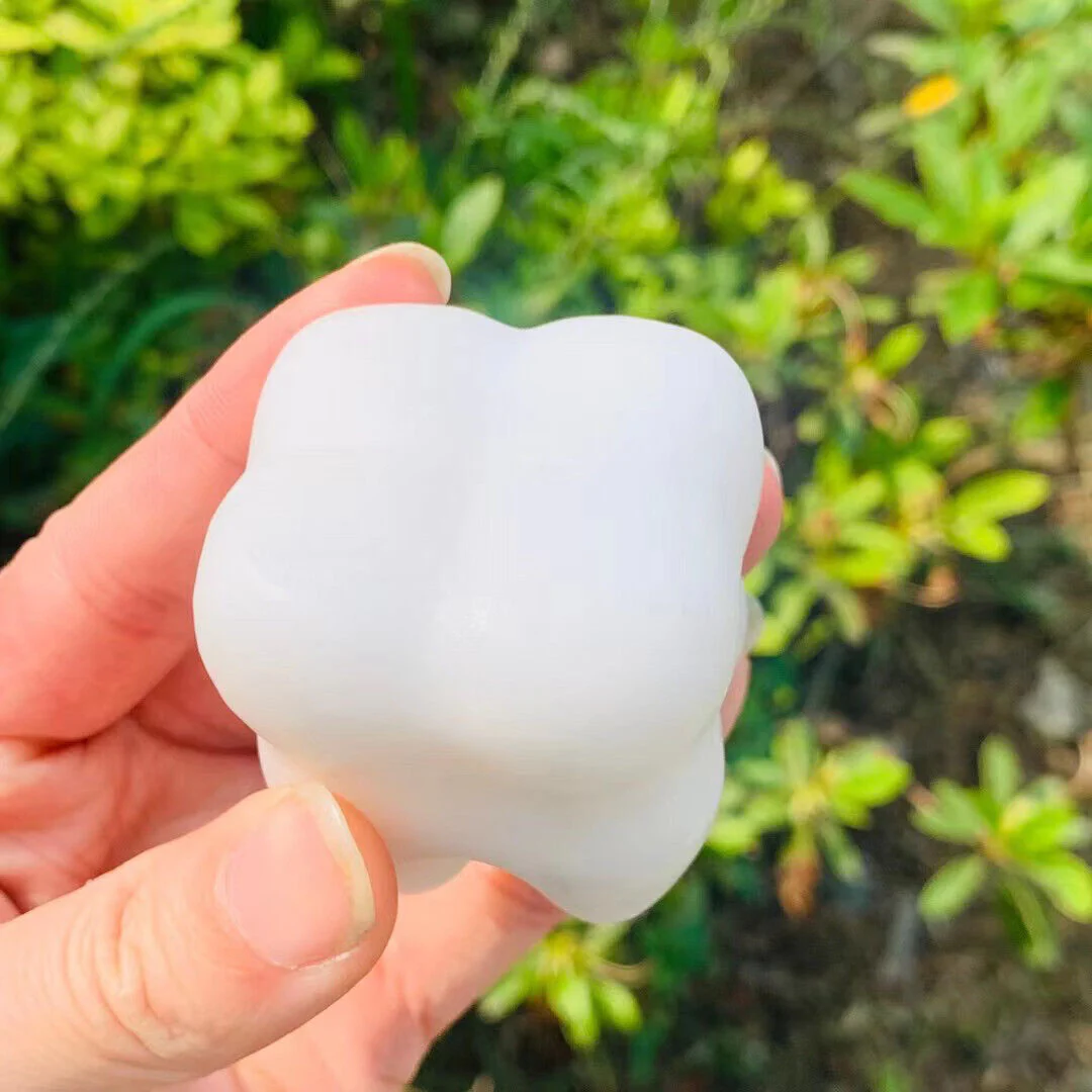 Natural White Jade Quartz Hand Carved Tooth Skull - Image 3