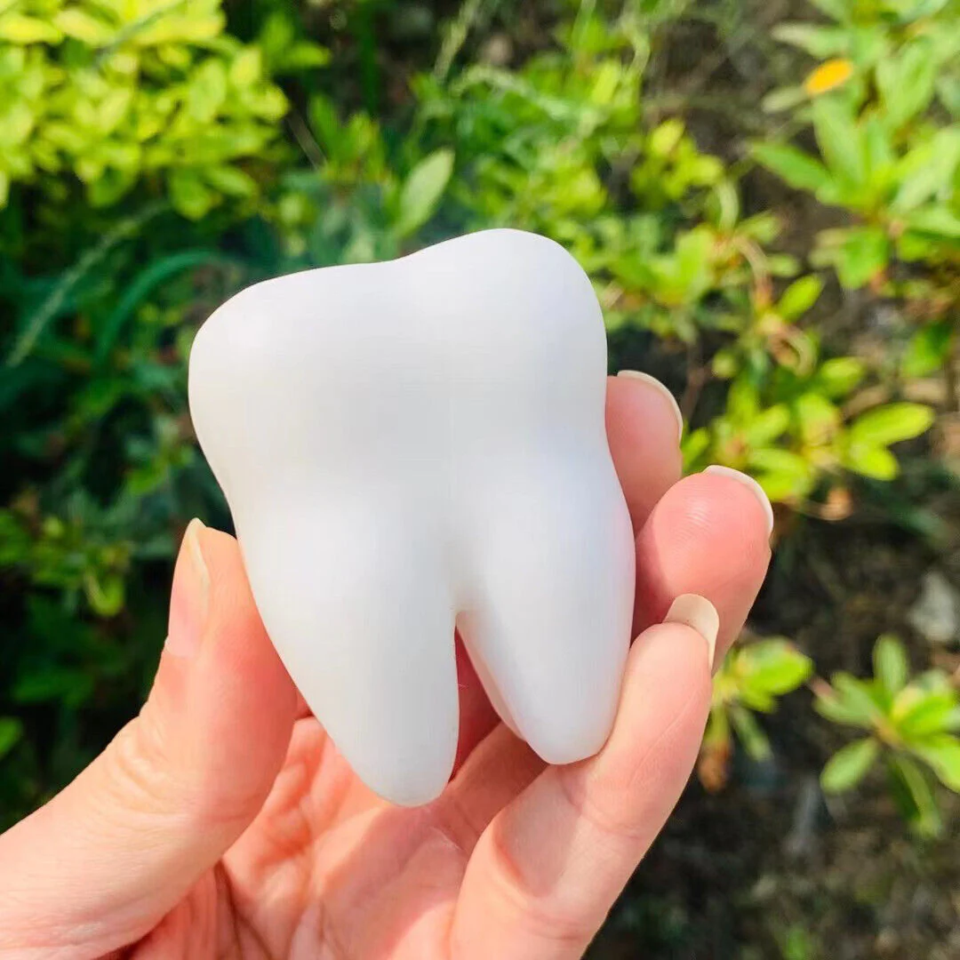 Natural White Jade Quartz Hand Carved Tooth Skull - Image 4