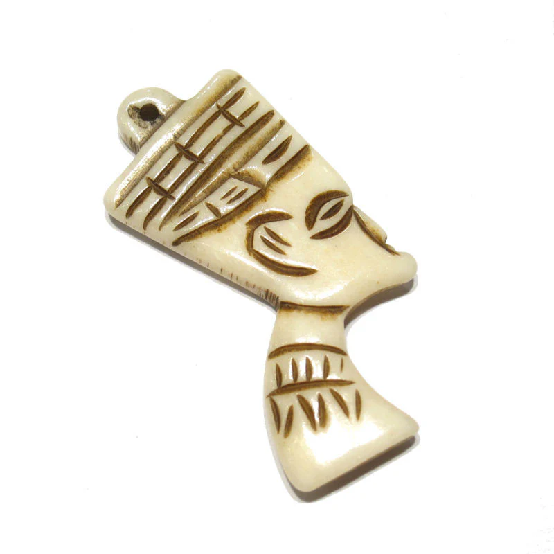 Nefertiti Portrait Style Hand Carved Cow Bone Pendant - Image 2