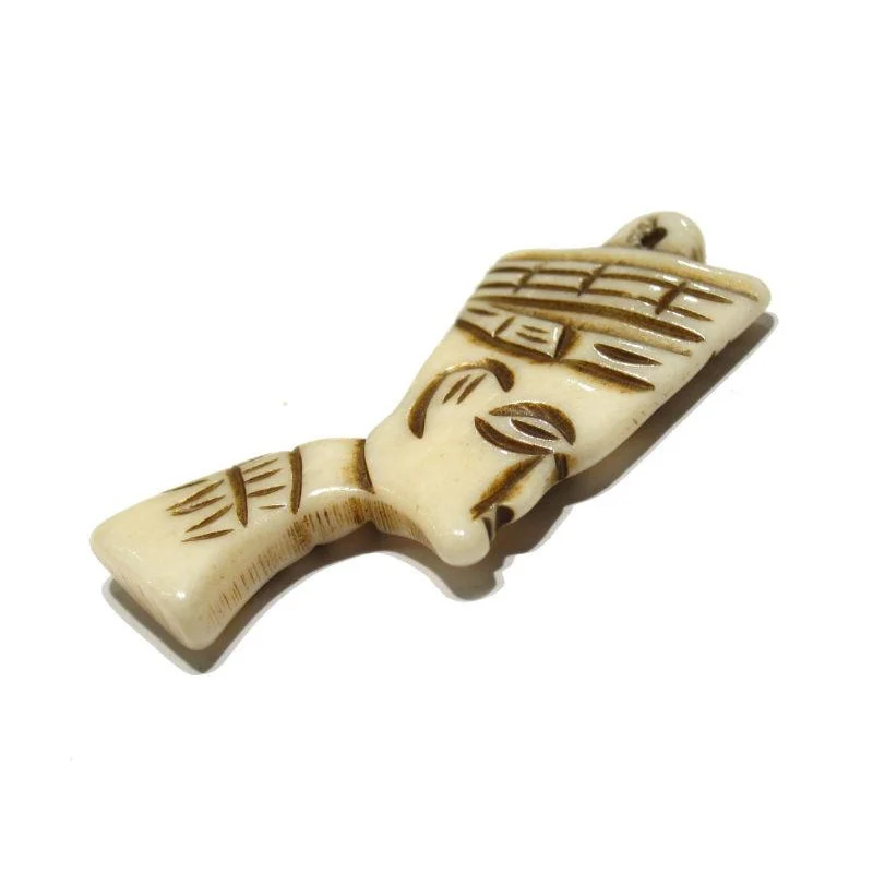 Nefertiti Portrait Style Hand Carved Cow Bone Pendant - Image 3