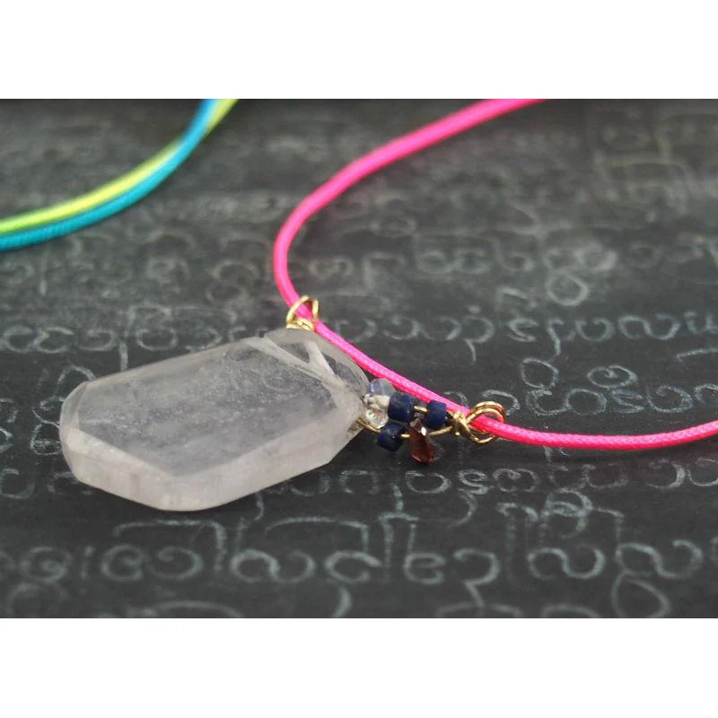 Neon Rainbow Necklace With Rose Quartz Bead With Magnetic Clasp - Image 2