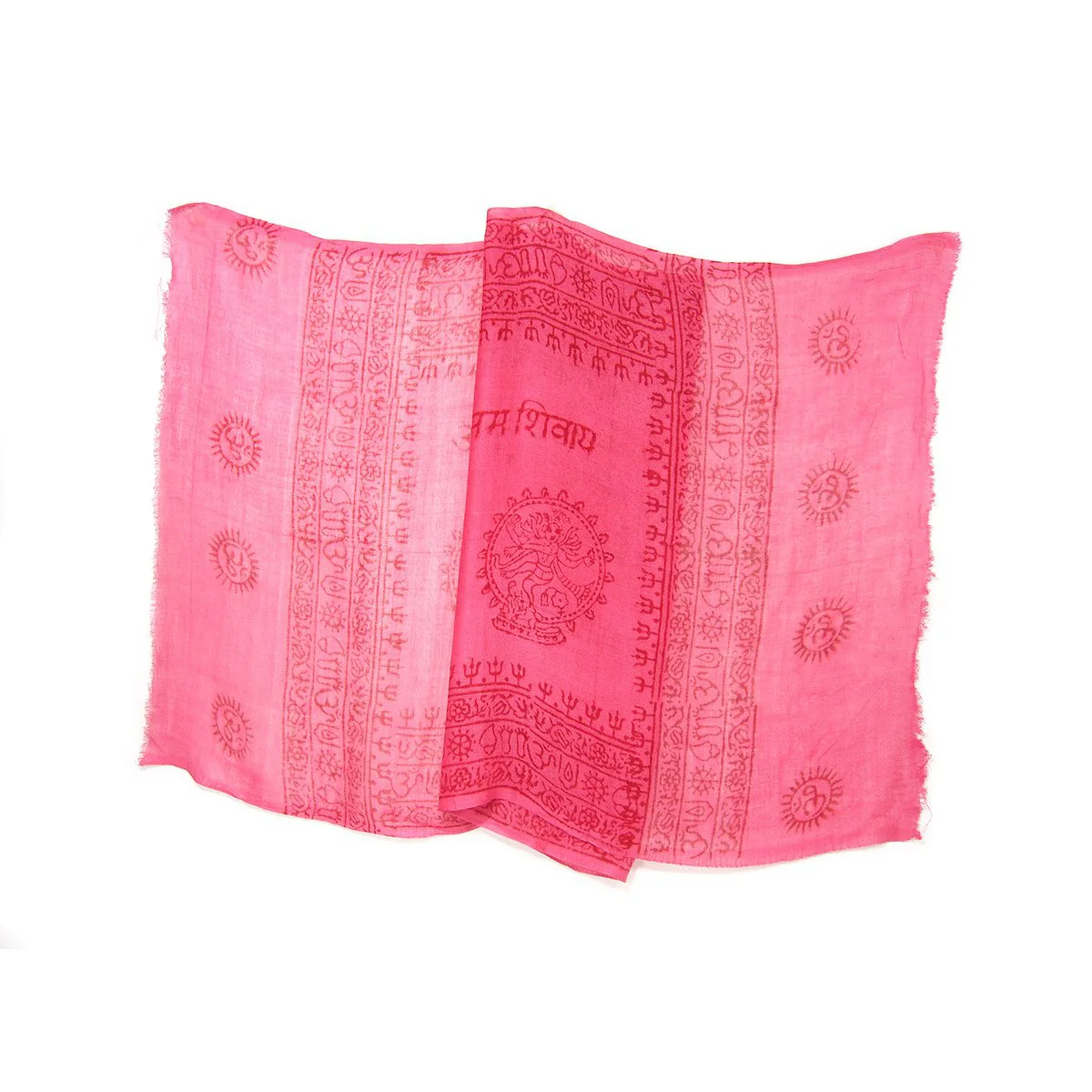 Dancing Shiva Printed Cotton Scarf, Dark Pink - Image 3
