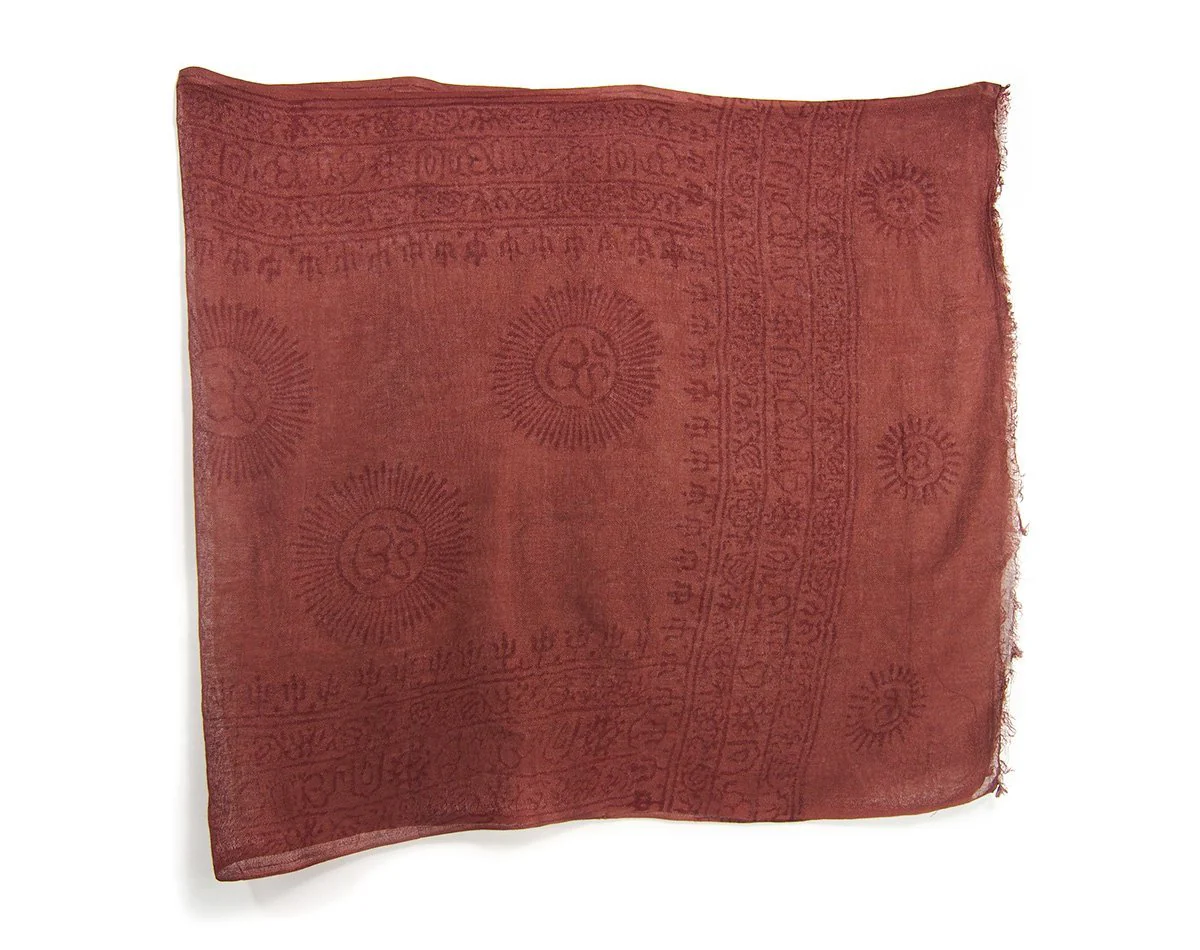 Om Printed Cotton Scarf, Brown - Image 3
