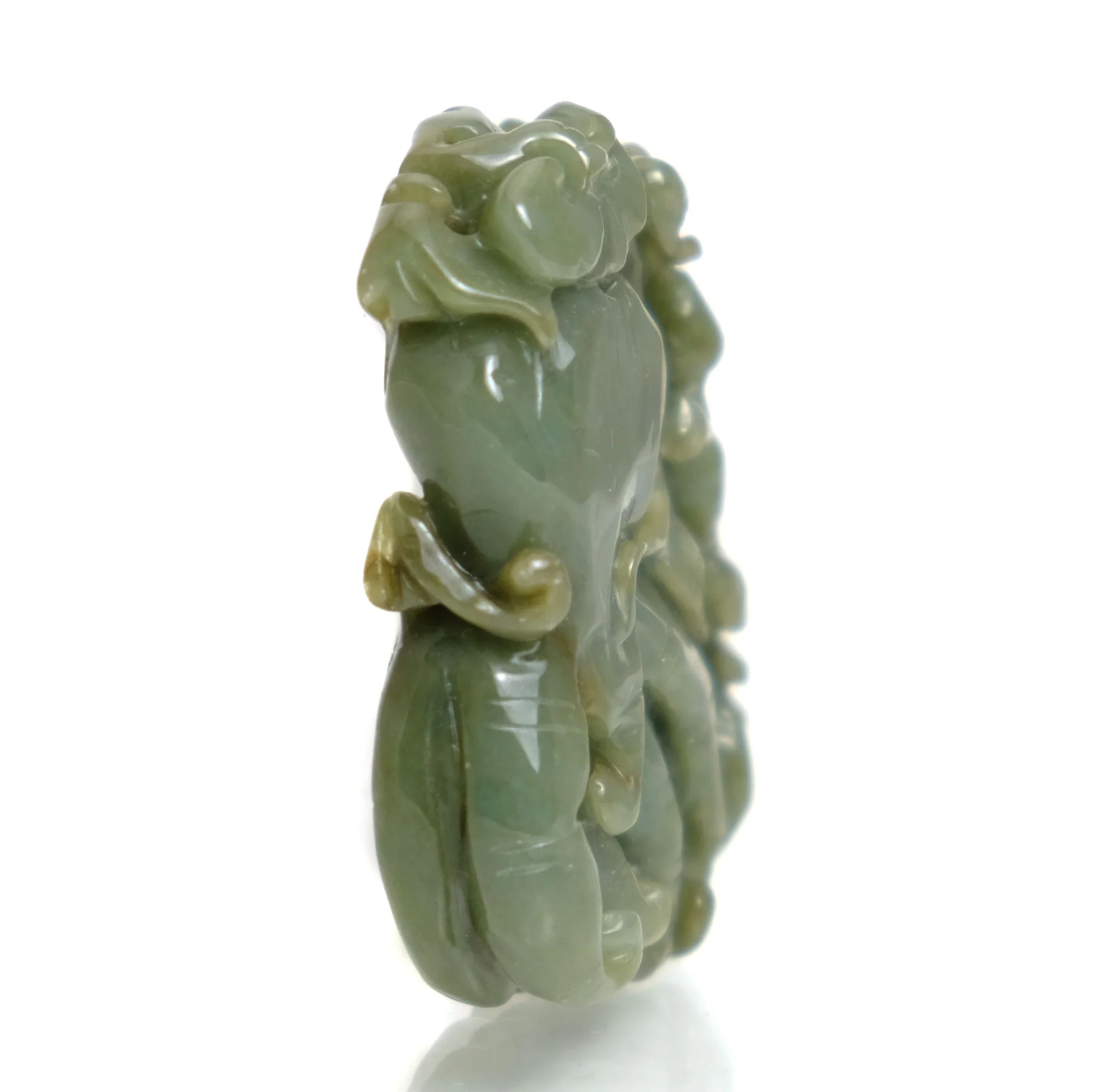 Nephrite Jade Fine Nephrite Medicine Gourd Pendant with Guardian Animal - Image 2