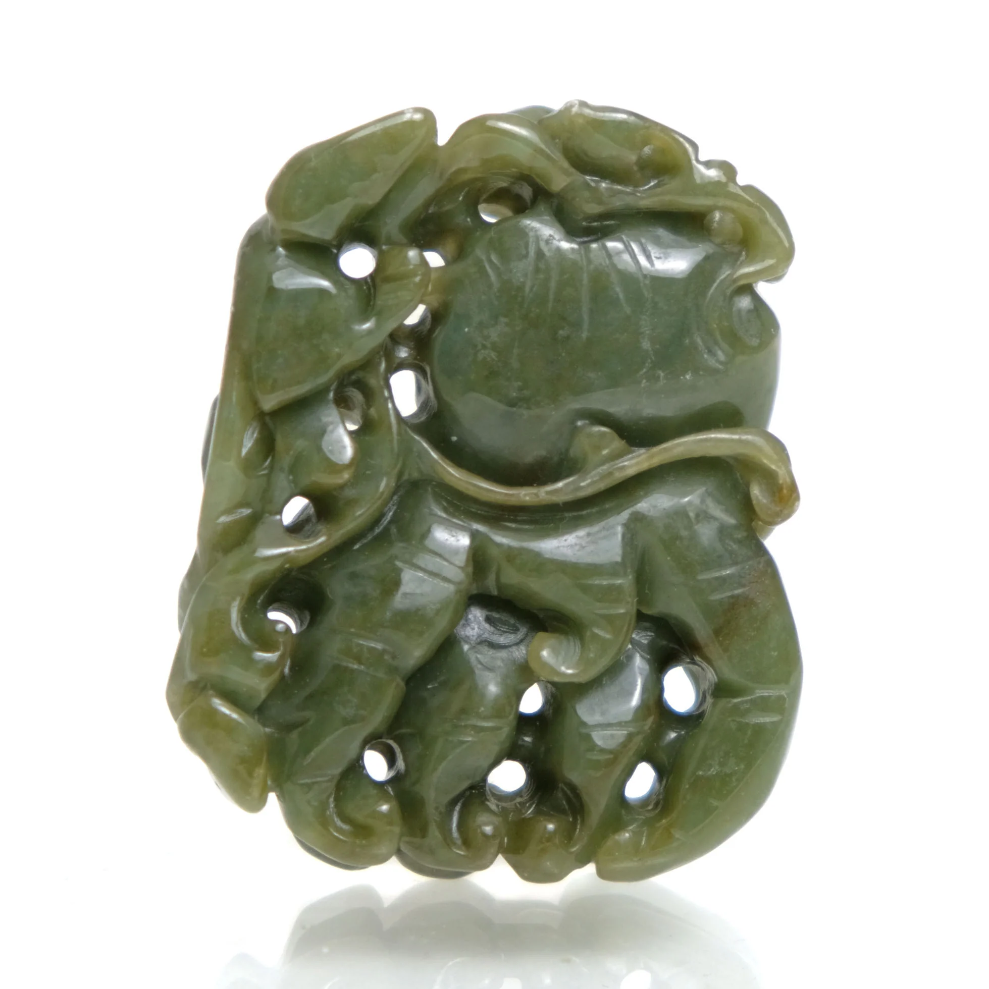 Nephrite Jade Fine Nephrite Medicine Gourd Pendant with Guardian Animal - Image 3