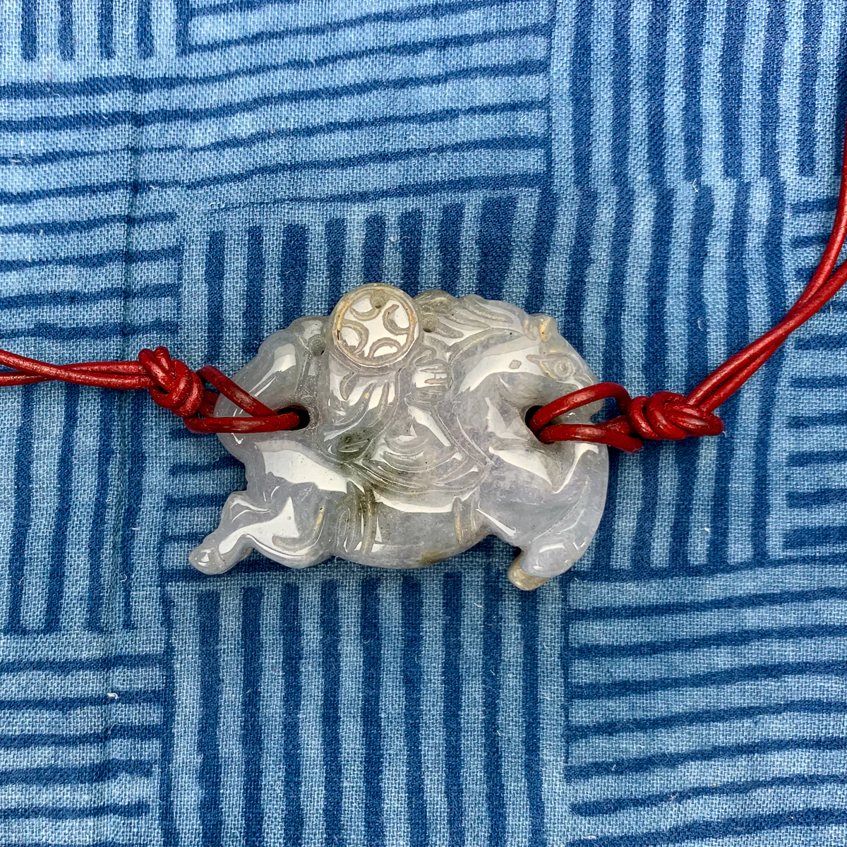 Lavender Jadeite Monkey Riding Horse Pendant - Image 3