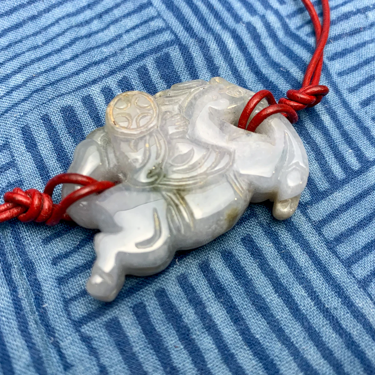 Lavender Jadeite Monkey Riding Horse Pendant - Image 4
