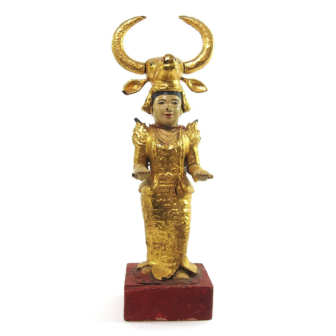 Temple Warrior Guardian Nat Golden Bull Mask Tall Female Figure - Image 2