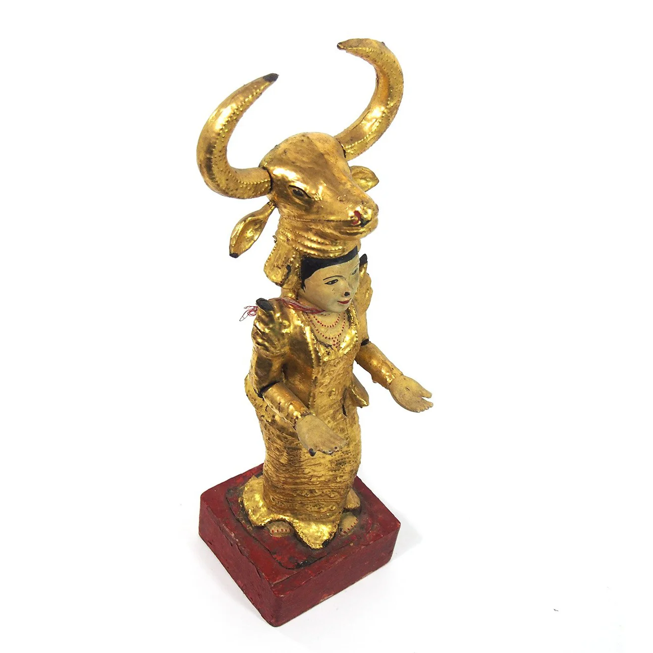 Temple Warrior Guardian Nat Golden Bull Mask Tall Female Figure - Image 4