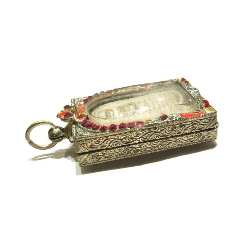 Meditating Buddha Amulet in Enameled Case with Crystals - Image 3