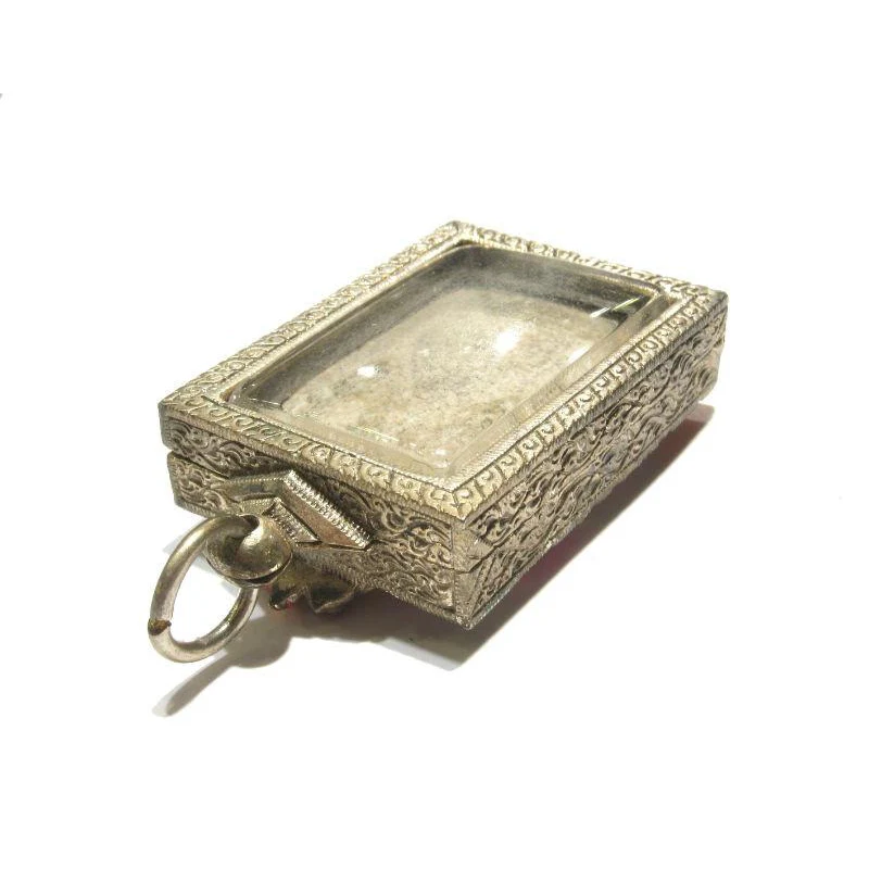 Meditating Buddha Amulet in Enameled Case with Crystals - Image 4