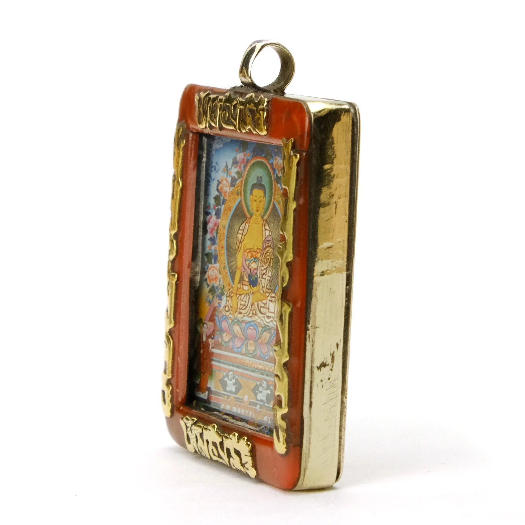Tibetan Deity Shakyamuni Buddha Pendant Blue Howlite Border with Ohm Mani Padme Ohm Verse # 43 - 5 - Image 2