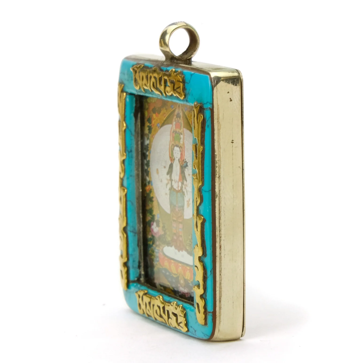 Tibetan Deity Bodhisattva Avalokiteshvara Guanyin Pendant Blue Howlite Border with Ohm Mani Padme Ohm Verse # 43 - 6 - Image 2