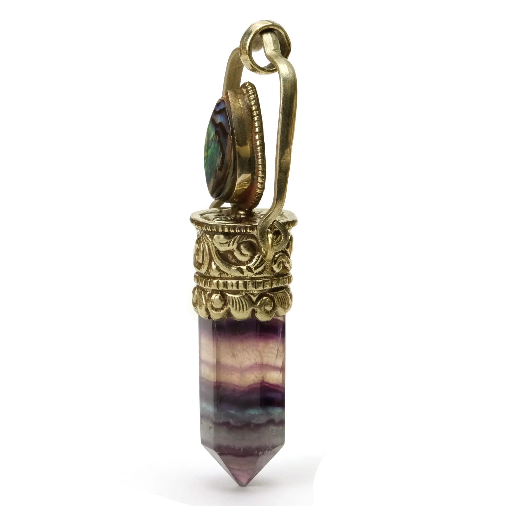 Fluorite Rainbow Obelisk Swing Pendant with Fine Abalone Cabochon # 76 -1 - Image 2