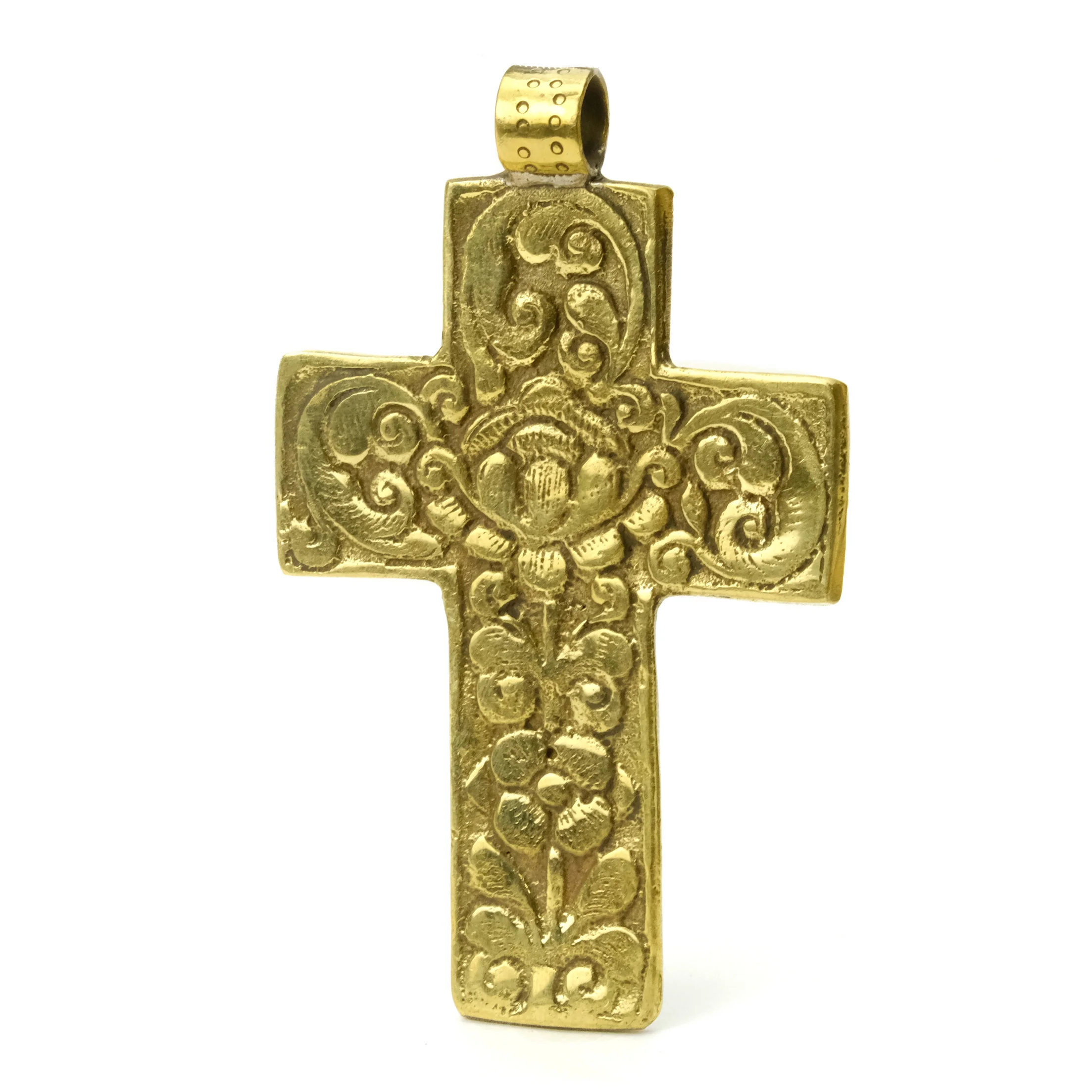 Cross with Inset Raw Pearl Coin in Gold Brass Frame # 57 -2 - Image 3