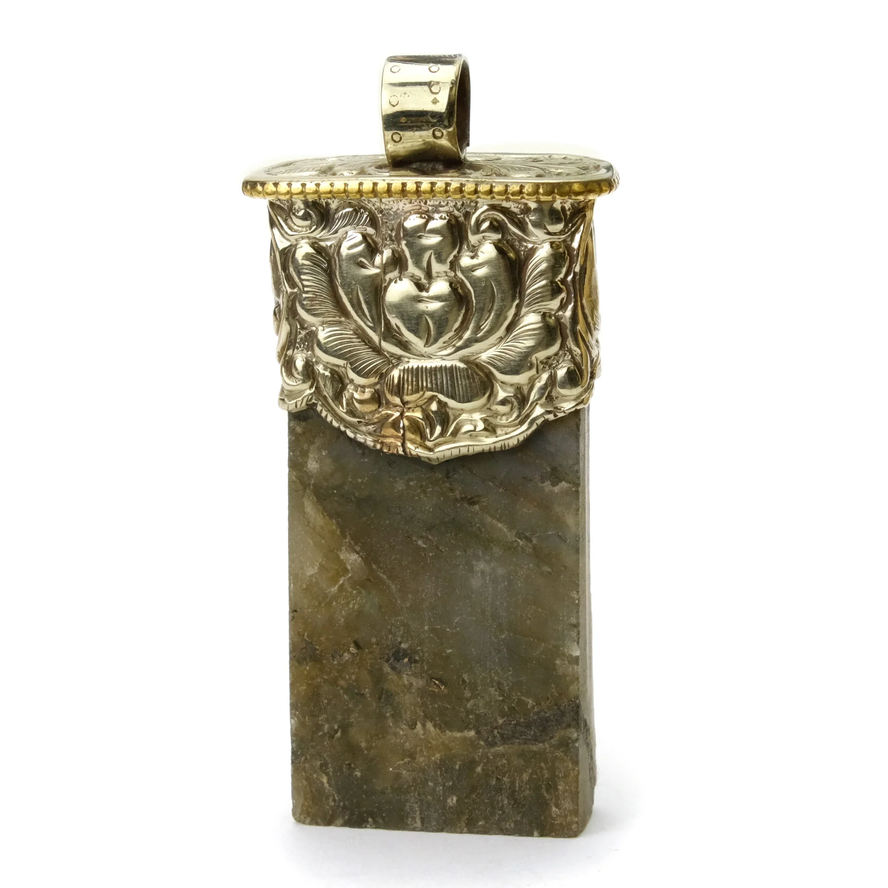 Labradorite Golden Fire Rough Tabular Pendant with Fine Labradorite Cabochon # 88 - 2 - Image 3