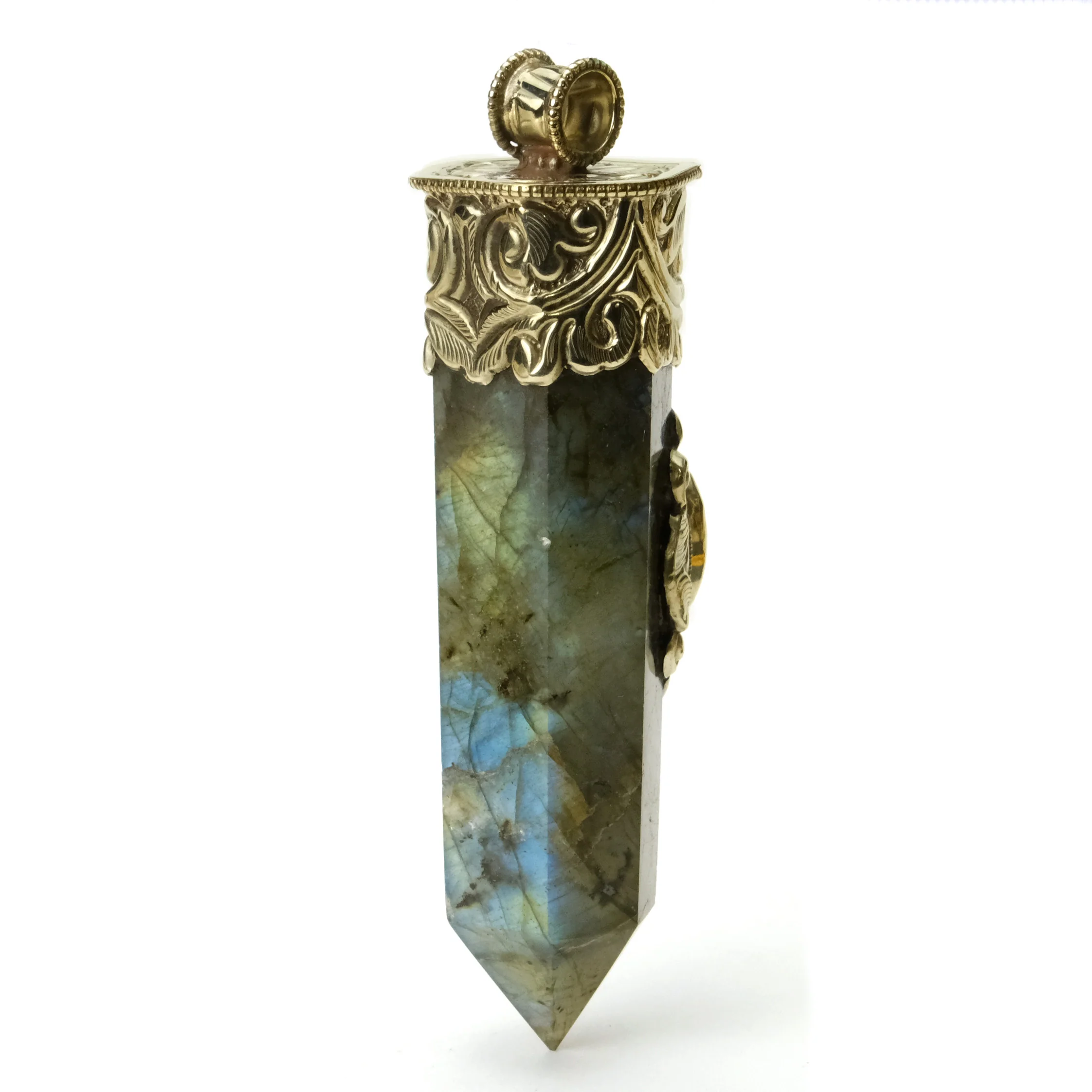 Labradorite Obelisk Pendant Large with Fine Polished Labradorite Cabochon # 79 - Image 2