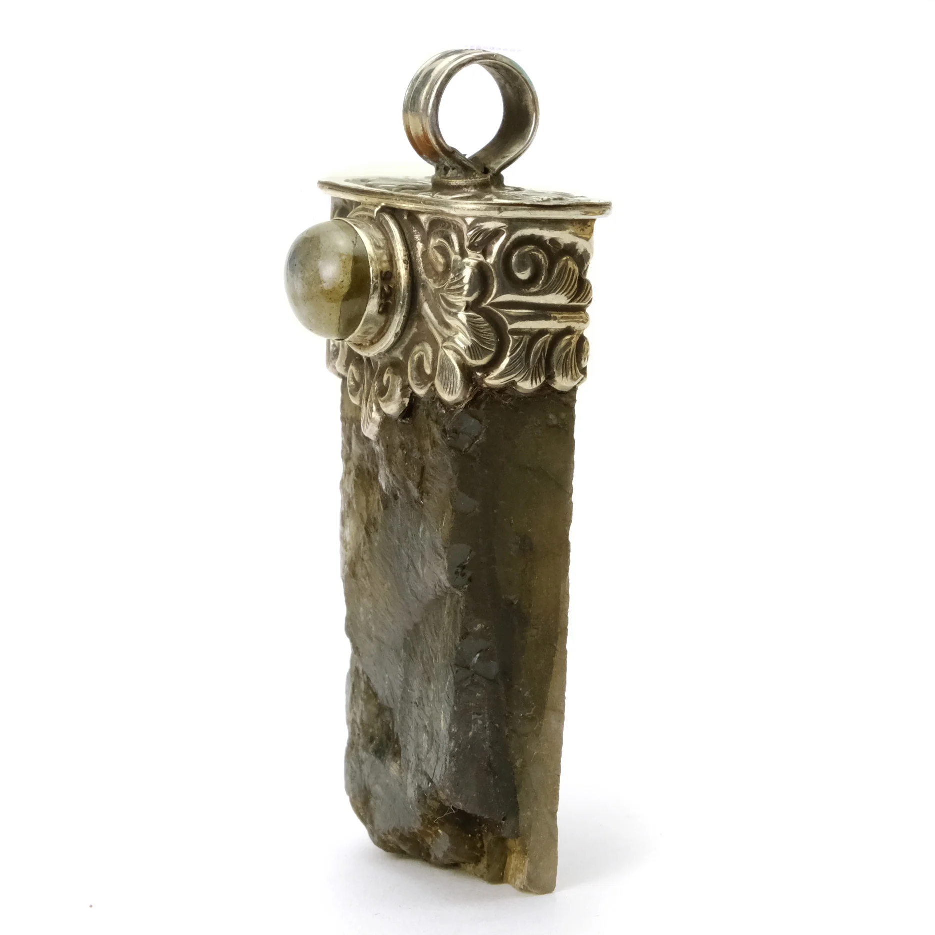 Labradorite Rough Tabular Pendant with Fine Polished Labradorite Cabochon # 88 - 1 - Image 2
