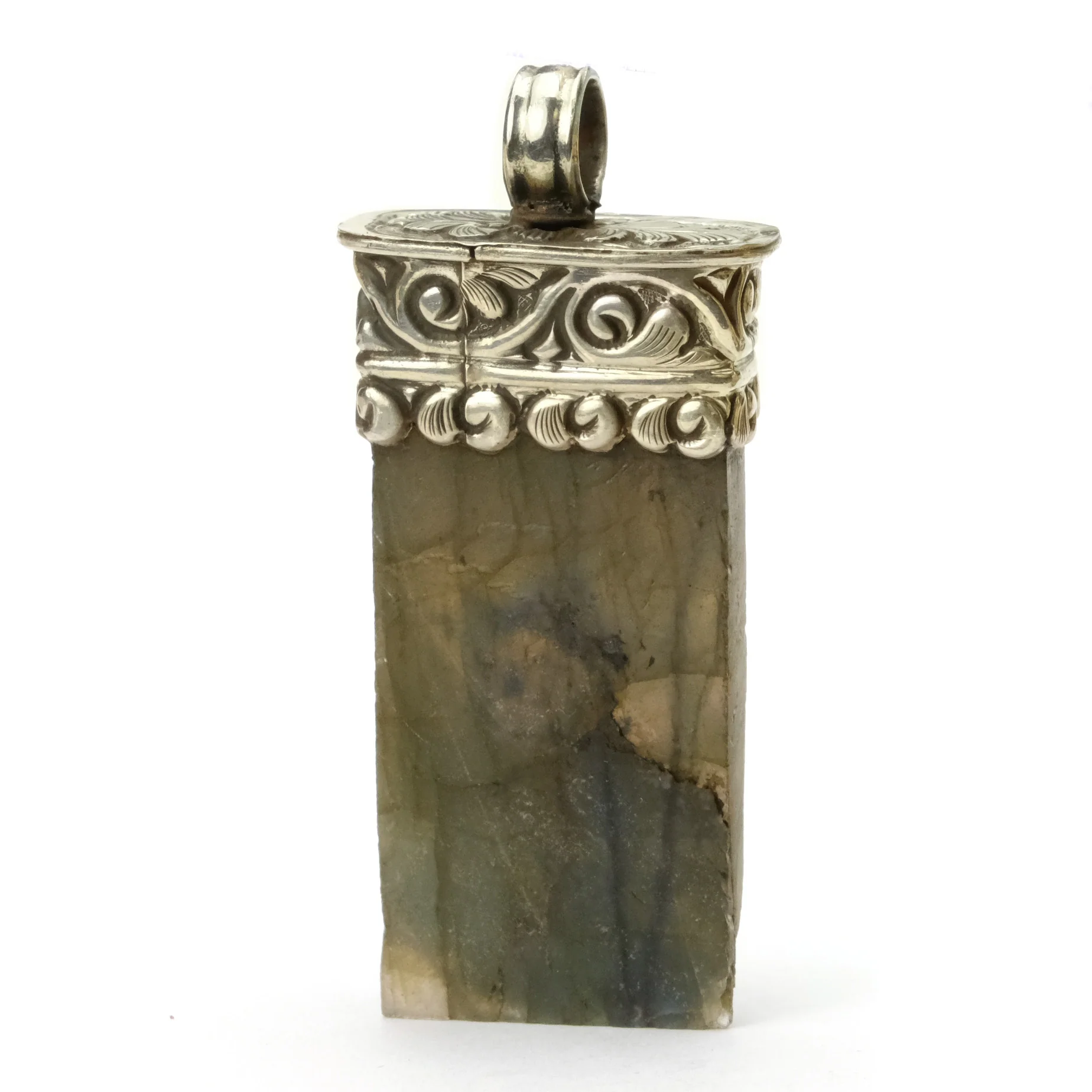 Labradorite Rough Tabular Pendant with Fine Polished Labradorite Cabochon # 88 - 1 - Image 3