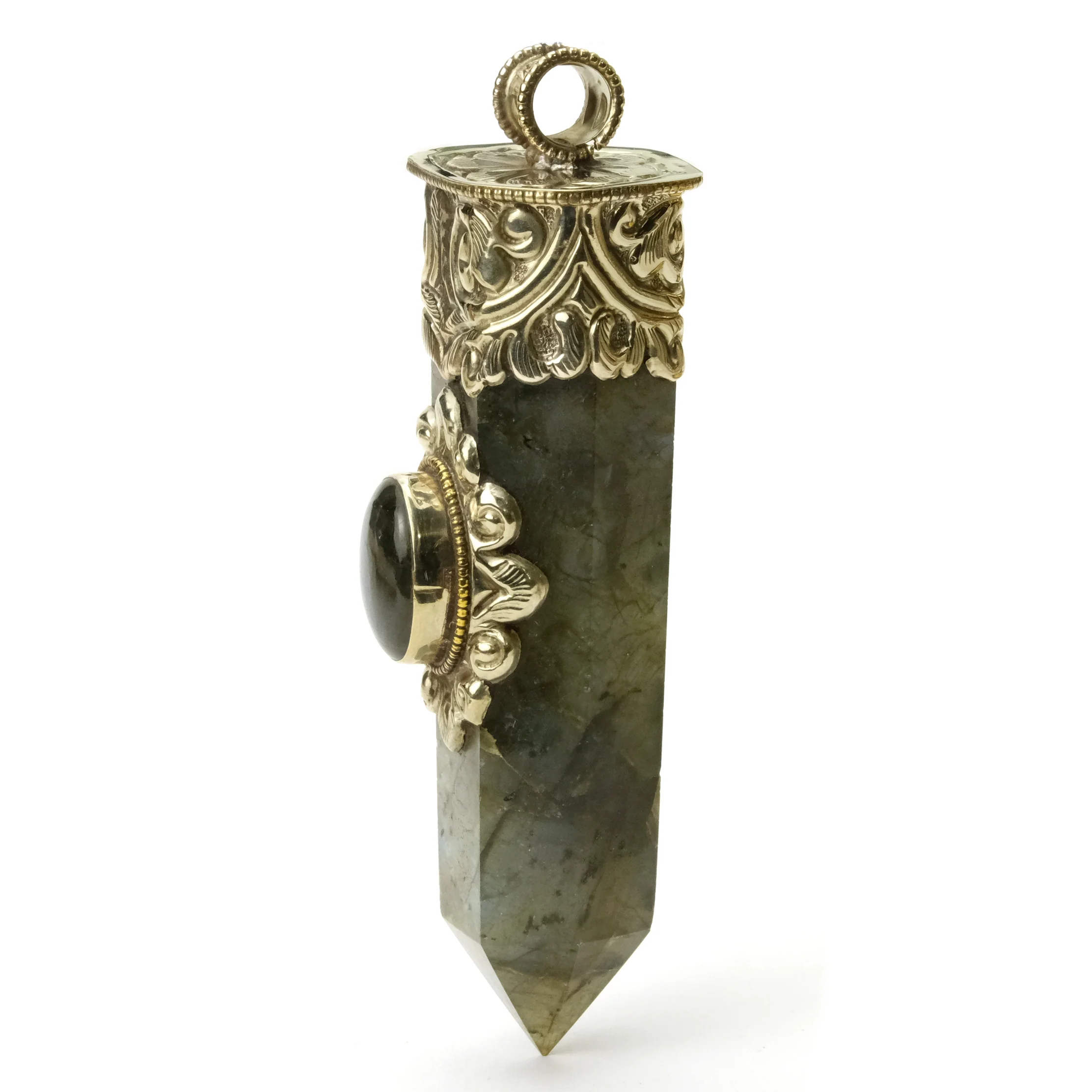 Labradorite Obelisk Pendant Large with Fine Polished Labradorite Cabochon # 79 - Image 3