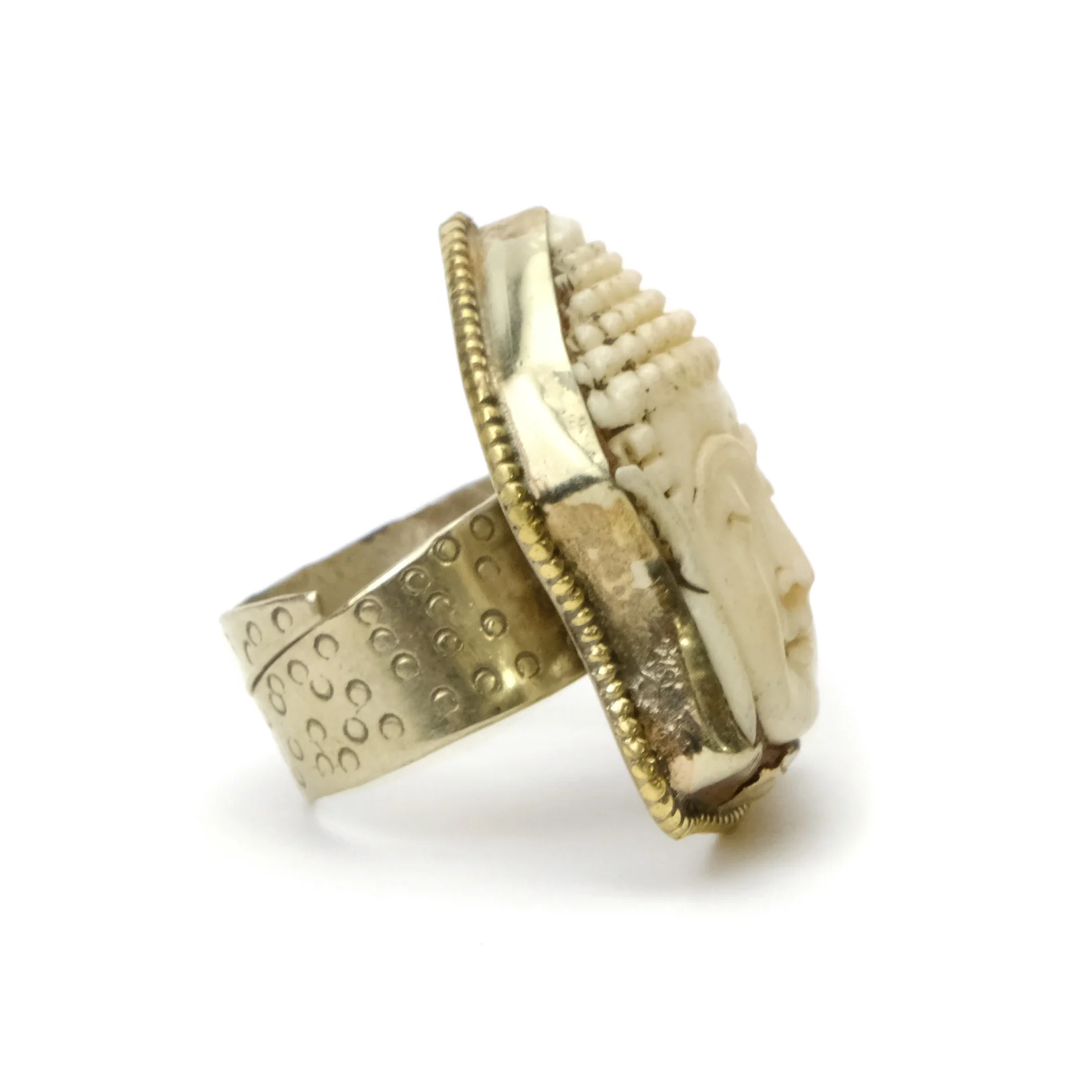 Buddha Portrait Cow Bone Ring Adjustable - Image 2