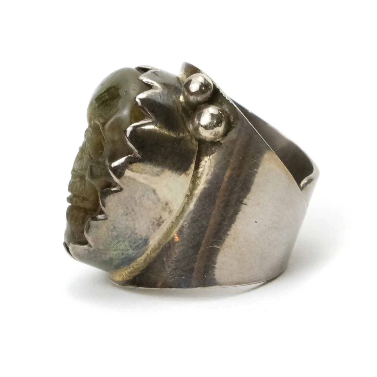 Labradorite Memento Mori Finely Carved Skull Cabochon in Ring Sterling Silver 2 - Image 3