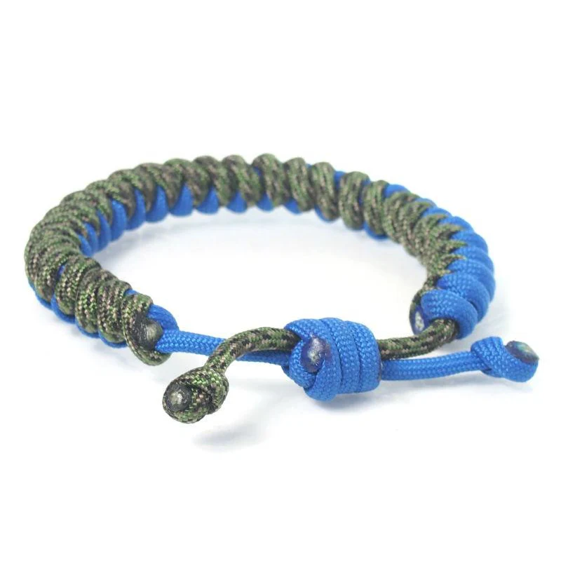 Nylon Parachute Cord Adjustable Bracelet Blue/Green - Image 4