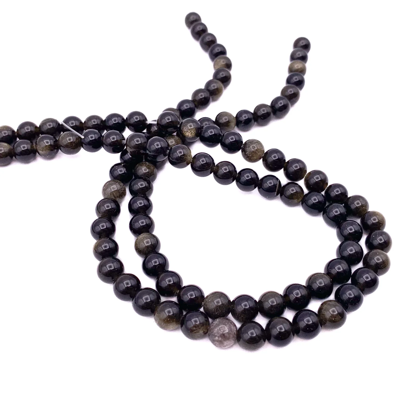 Obsidian Golden 6.5mm Smooth Rounds Bead Strand - Image 5