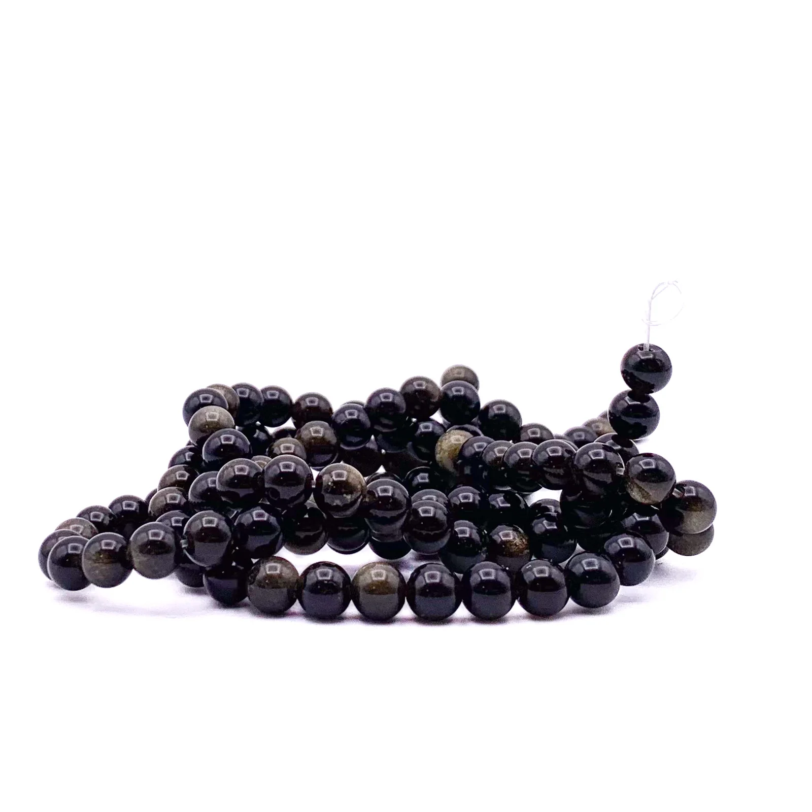 Obsidian Golden 6.5mm Smooth Rounds Bead Strand - Image 6