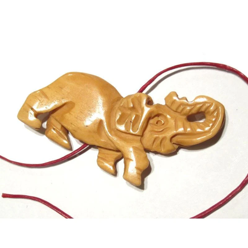 "Obstacle Removing" Elephant Hand Carved Cow Bone Pendant - Image 3