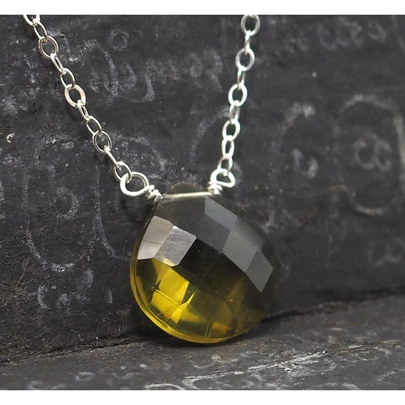 Olive Quartz Necklace On Sterling Silver Chain With Sterling Silver Trigger Clasp - Image 2