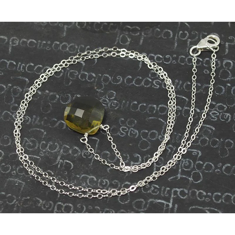 Olive Quartz Necklace On Sterling Silver Chain With Sterling Silver Trigger Clasp - Image 3
