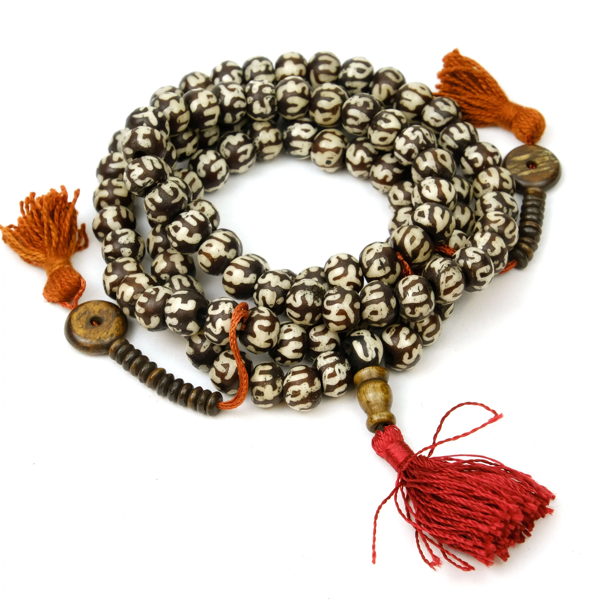 Om Mani Padme Om Batik Cow Bone Mala 10mm - Image 2