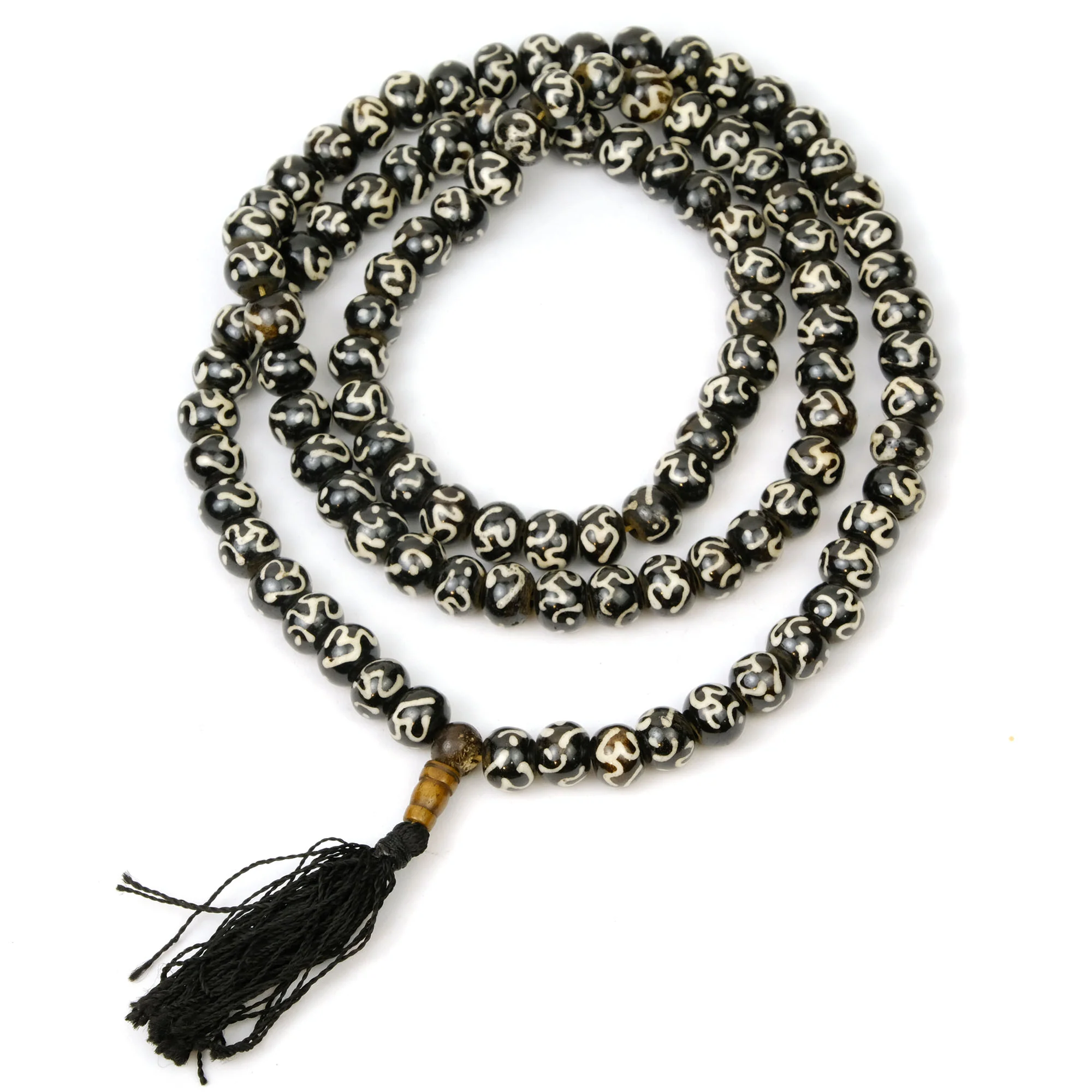 Om Mani Padme Om Batik Cow Bone Mala 12mm - Image 2
