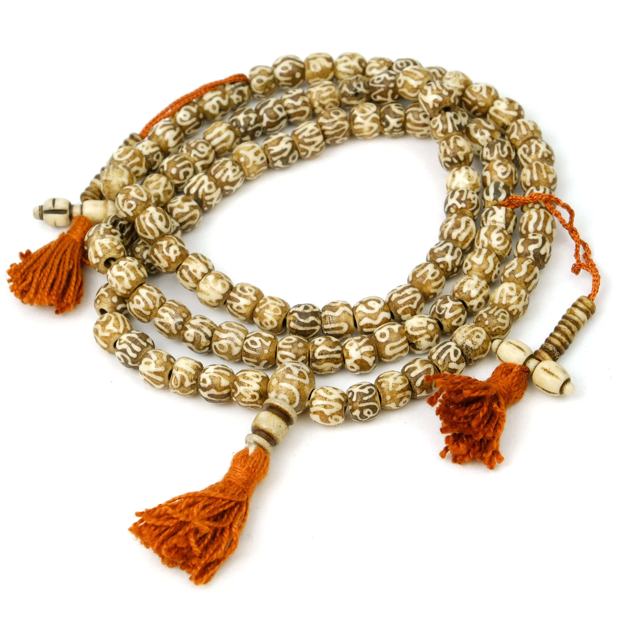 Om Mani Padme Om Mantra Etched Bone Mala 8mm - Image 2